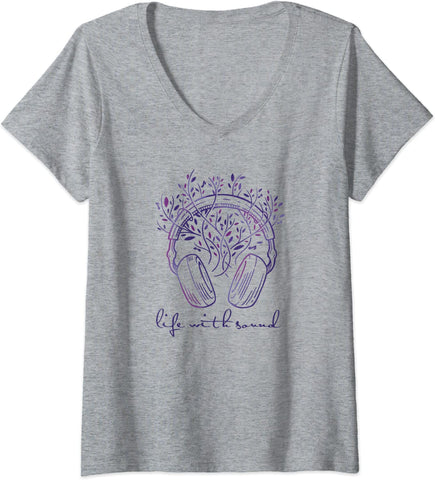 V-Neck T-Shirt - Life With Sound, Dark