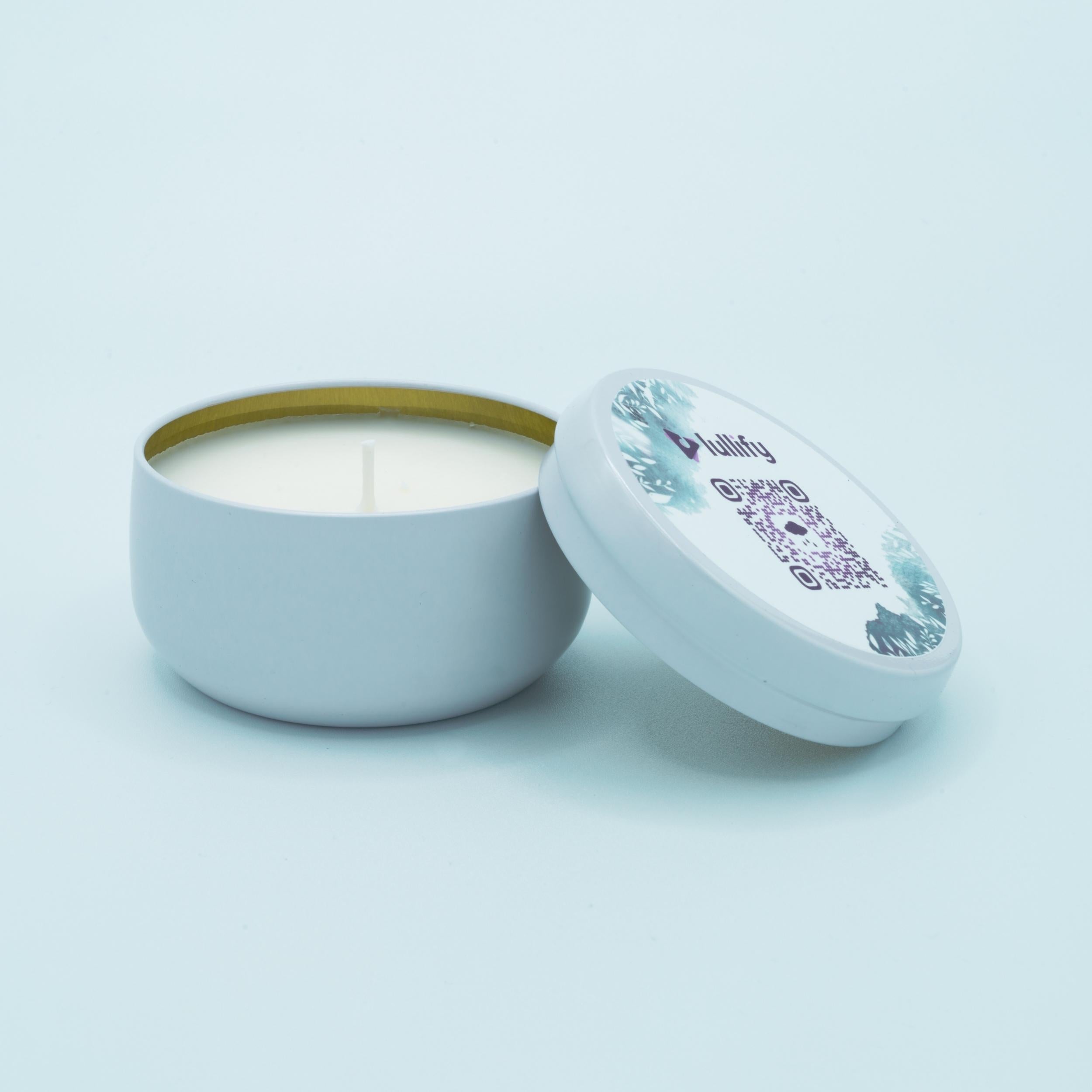 lullify rain scented candle in the clouds open display