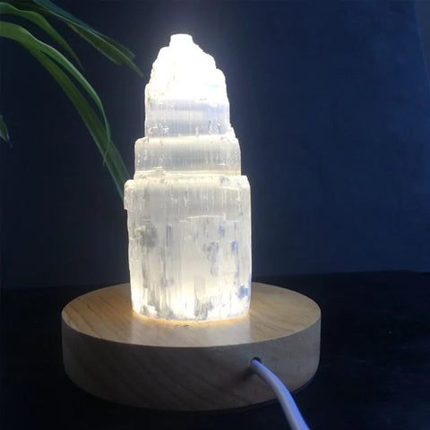 Natural Quartz Crystal Selenite Tower Lamp