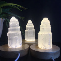 Natural Quartz Crystal Selenite Tower Lamp