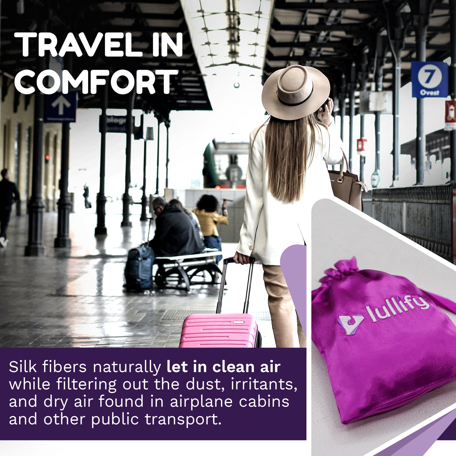 Lullify Travel Kit, Yoga Mat With Carrying Bag & Silk Sleeping Mask